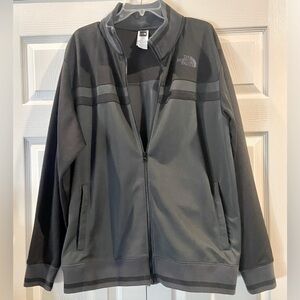 North Face Track Jacket Mens XL Black Gray Stripe Full Zip Mock Neck Casual